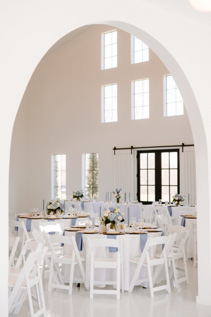 blues, whites and pops of gold 
