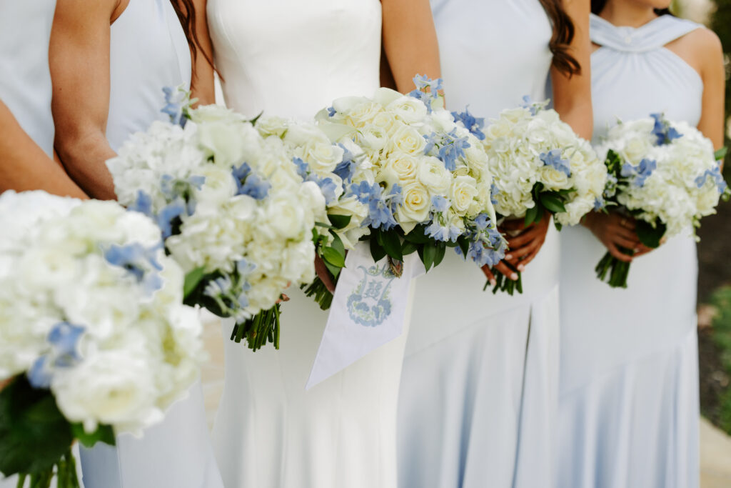 blue and white bouquets