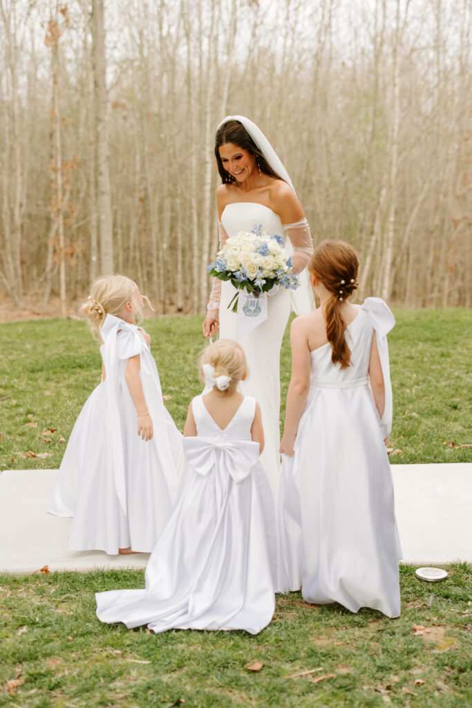 a bride and flower girls