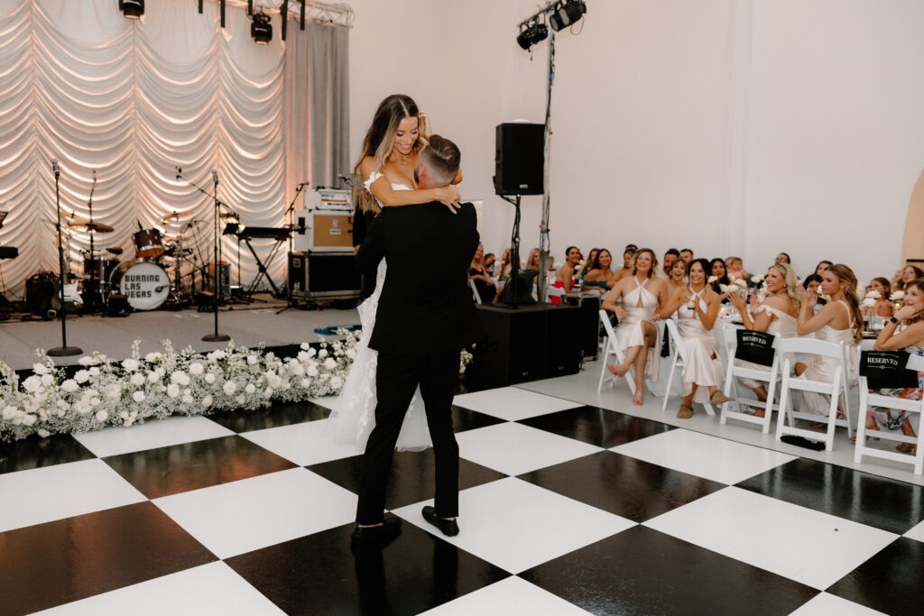 A couple doing their first dance with a band